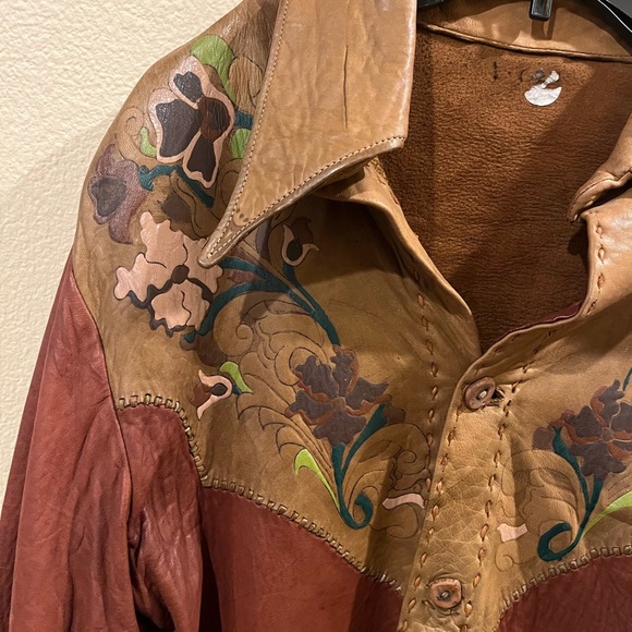 Vintage 70s Custom Leather Long Sleeve Button Up - Picture 5 of 10